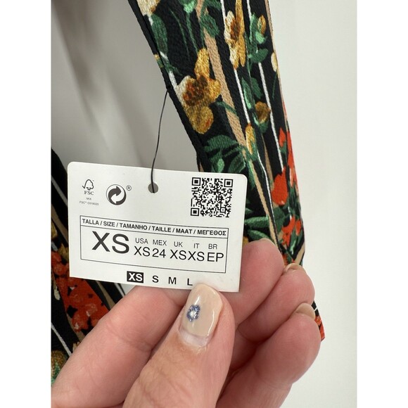 NWT Zara Basic Collection  XSMALL Multicolor Floral Striped Print Shirt Dress - Picture 5 of 13